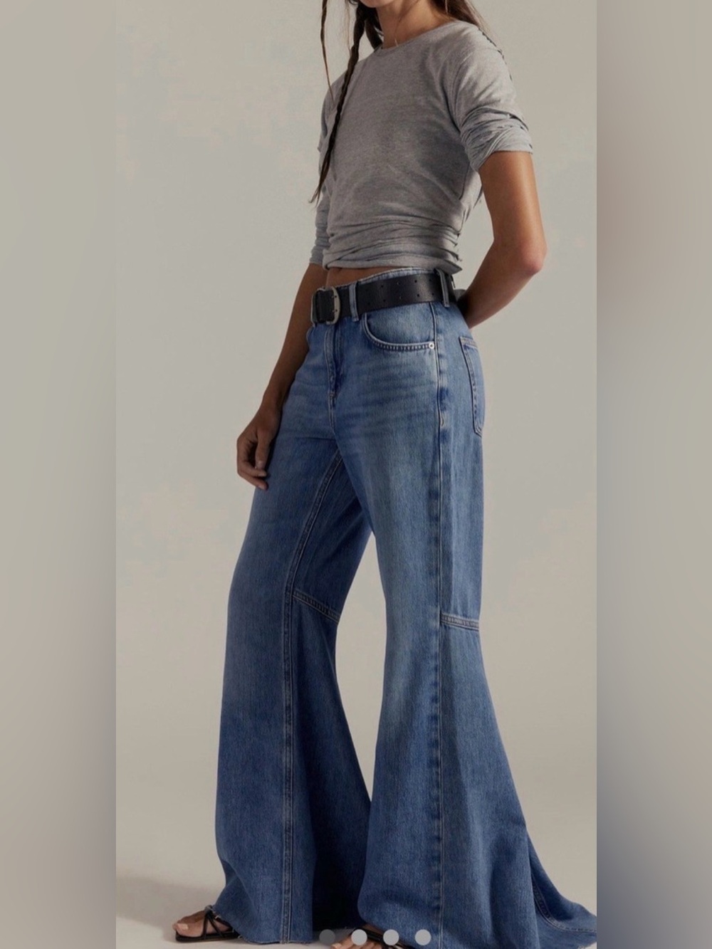 We the free Live Wire Pants. Wide-Leg High-Rise Blue Jeans - Picture 4 of 12